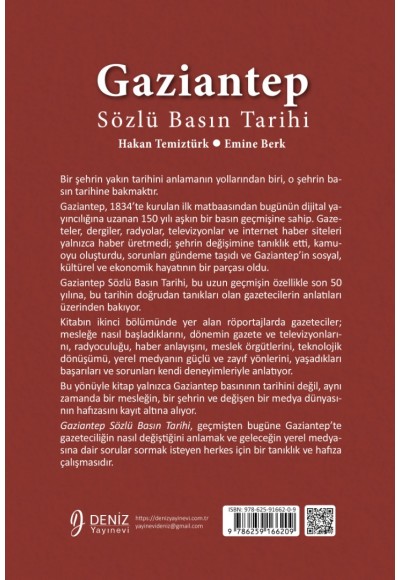 GAZİANTEP SÖZLÜ BASIN TARİHİ  / Yazarlar: Hakan Temiztürk, Emine Berk